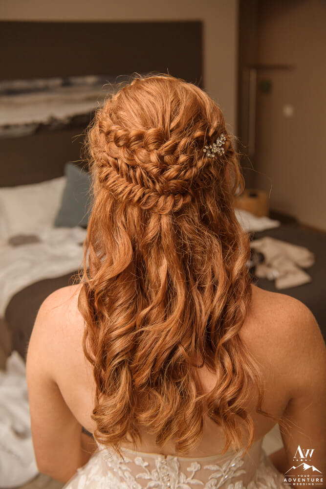 Adventure Elopement Hairstyle on Iceland Bride