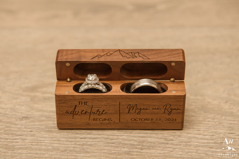Adventure Wedding Rings in Wooden Box