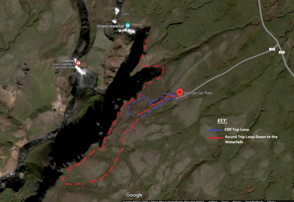 Haifoss Trail Hiking Map