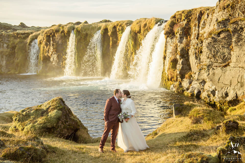 Eloping in November at Iceland Waterfall