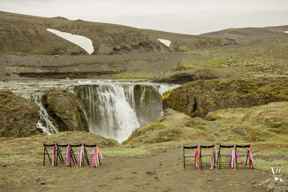 Iceland Summer Wedding Setup at a Waterfall