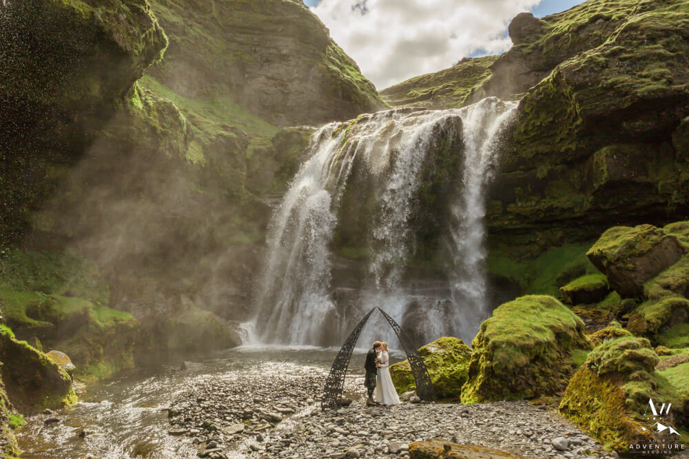 June Waterfall Wedding Ceremony in Iceland