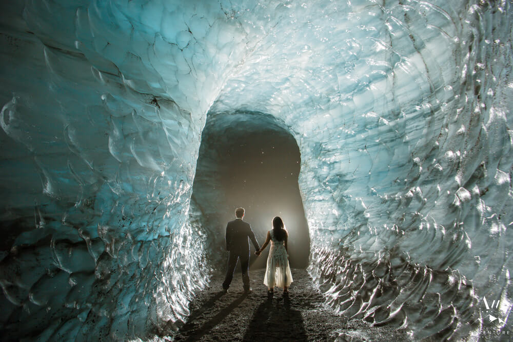Iceland wedding couple in ice cave