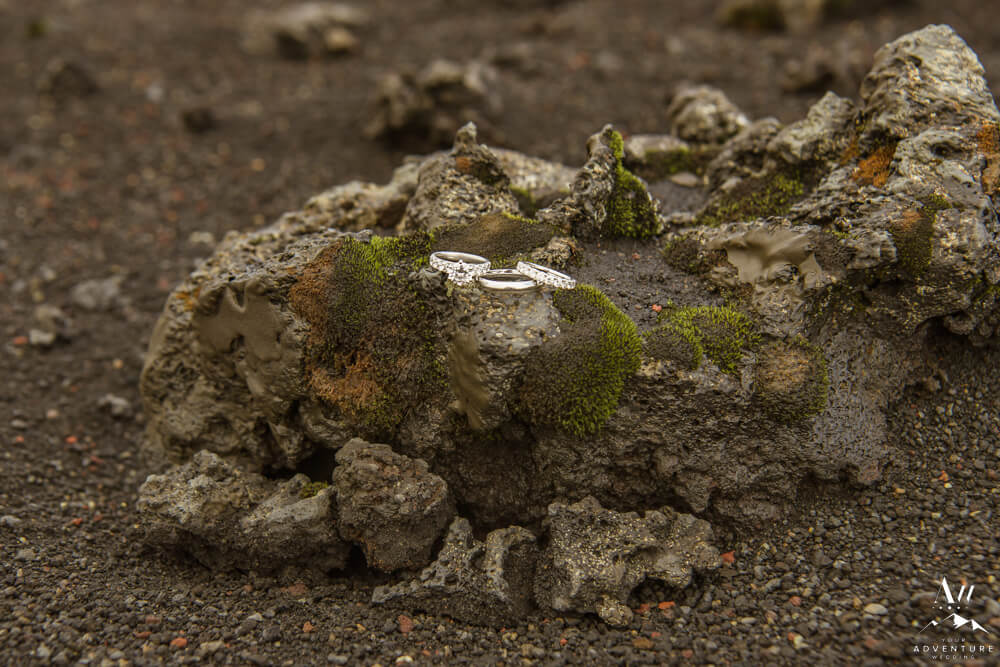 Iceland Wedding Rings on Lava Rock