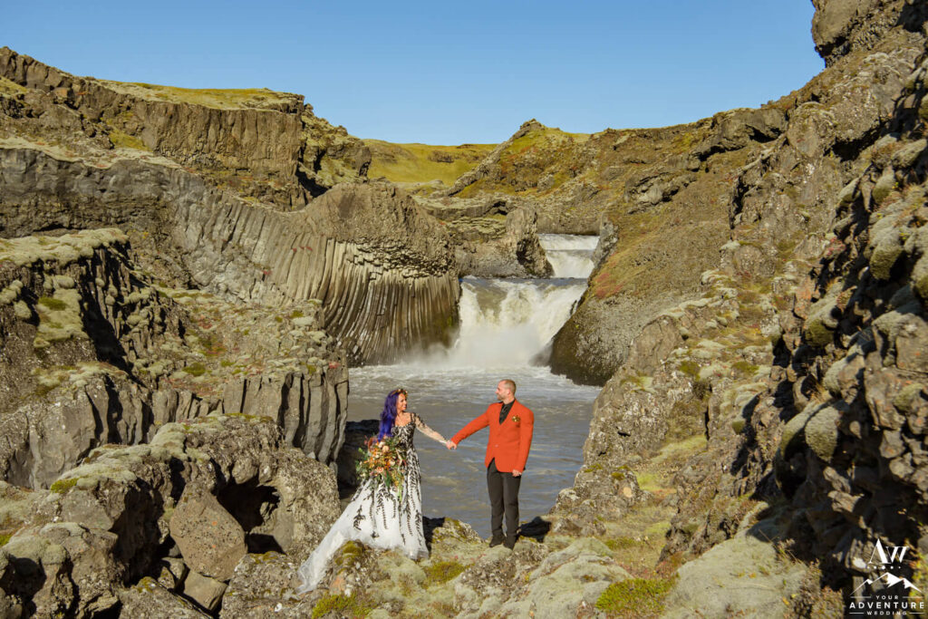 Colorful Elopement at Iceland Waterfall