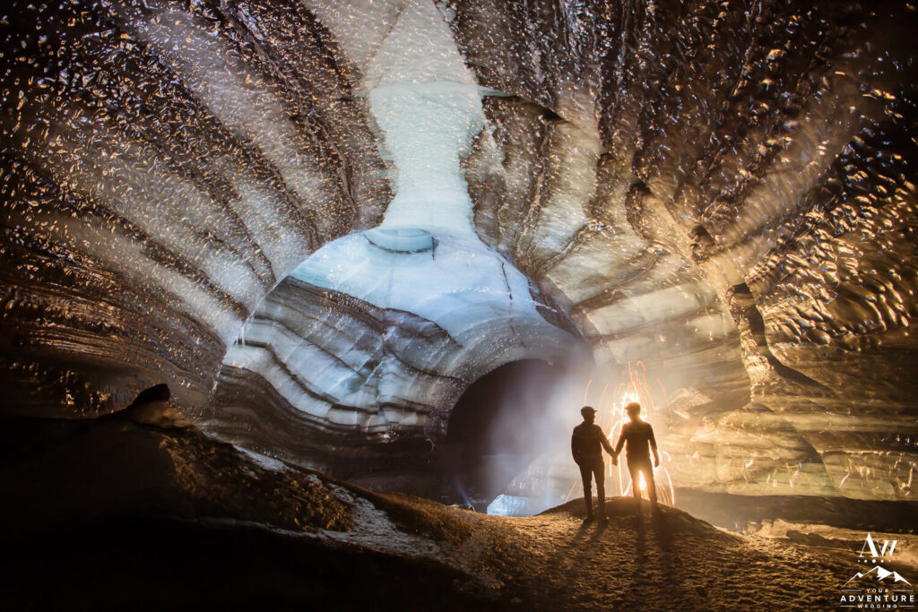 Nighttime Wedding Photos inside of an ice cave
