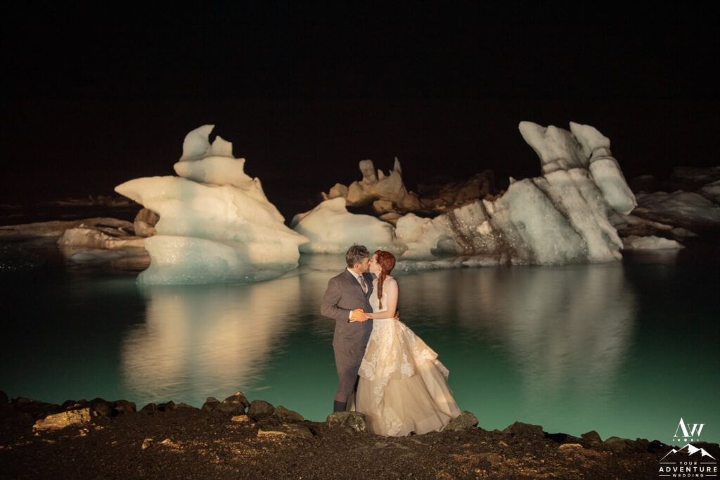 Glacier Lagoon Iceland Nighttime Wedding Photos