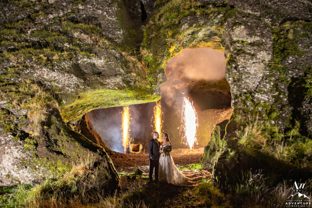 Iceland Nighttime Wedding Photos in a Cave