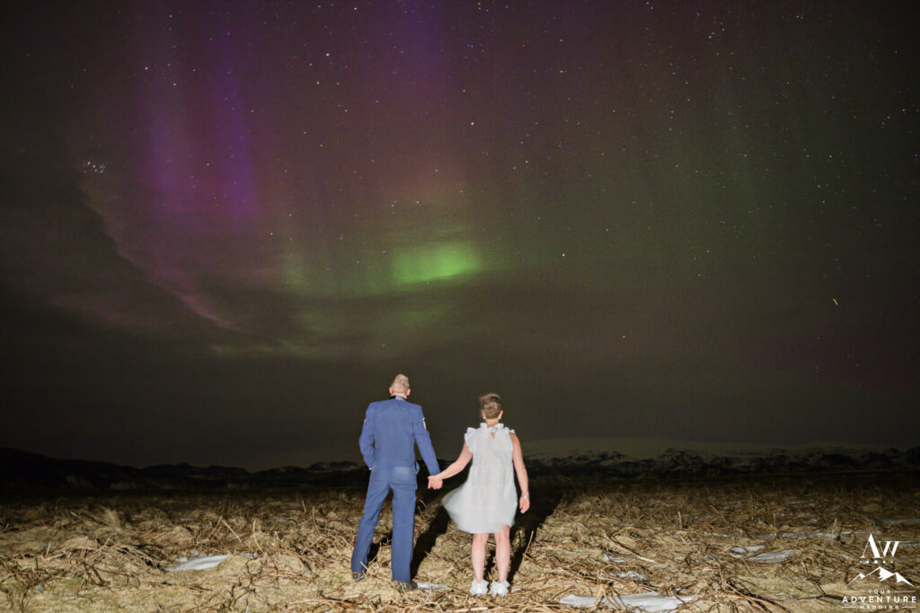 Iceland wedding couple under Northern Lights