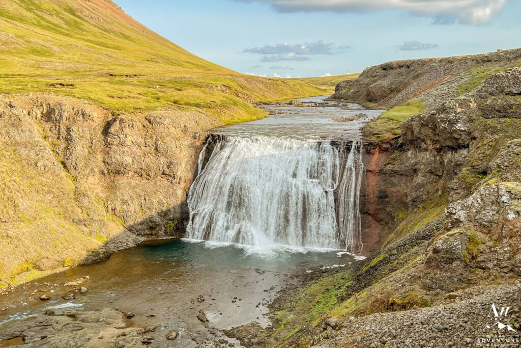 Top viewpoint of Thorufoss Waterfall near Thingvellir