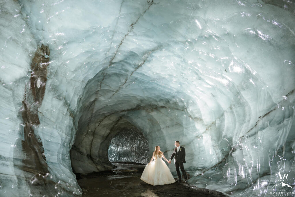Ice cave elopement photographer with couple