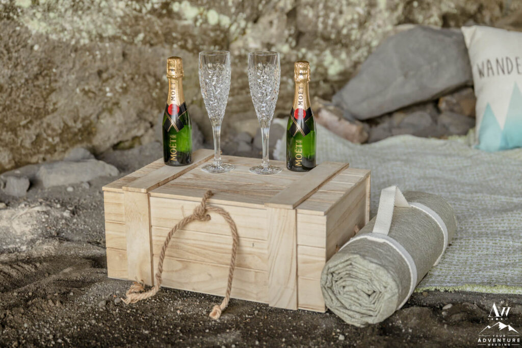 Iceland proposal champagne picnic