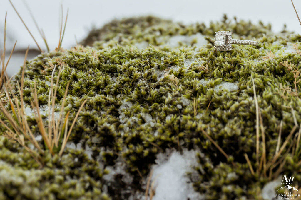 Iceland Engagement Ring Proposal on Moss