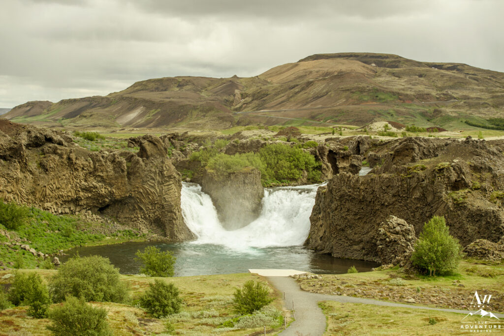 Hjalparfoss Waterfall in Icelandic Highlands