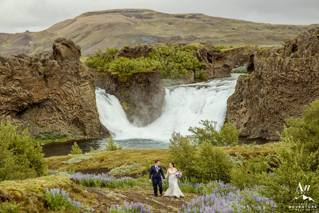 Hjalparfoss Waterfall Wedding Photos in Iceland