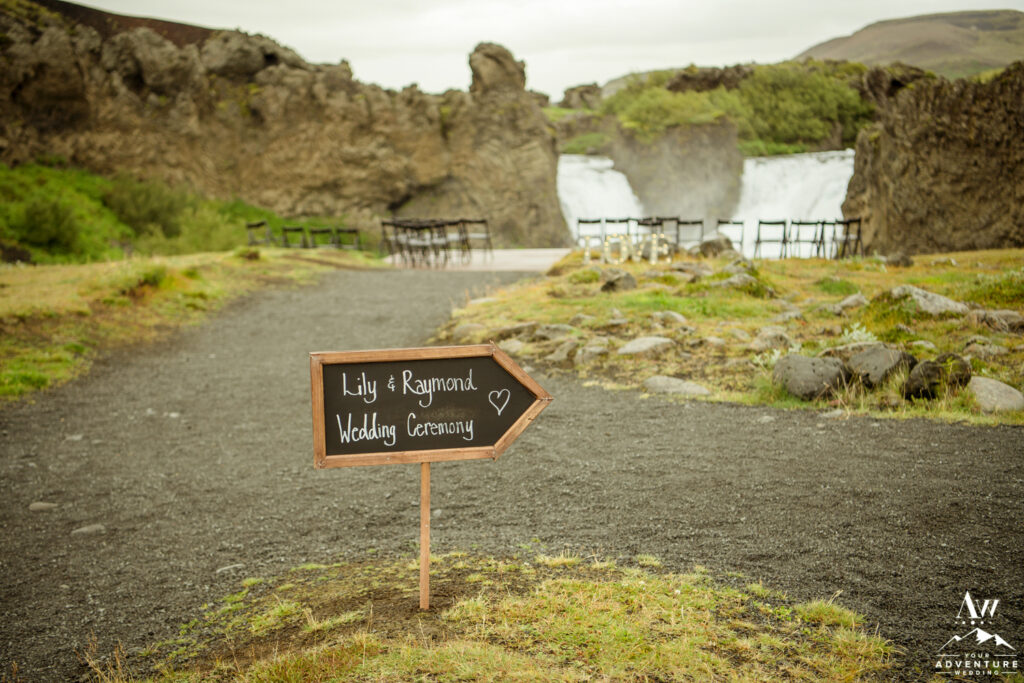 Ceremony Setup at Hjalparfoss Waterfall