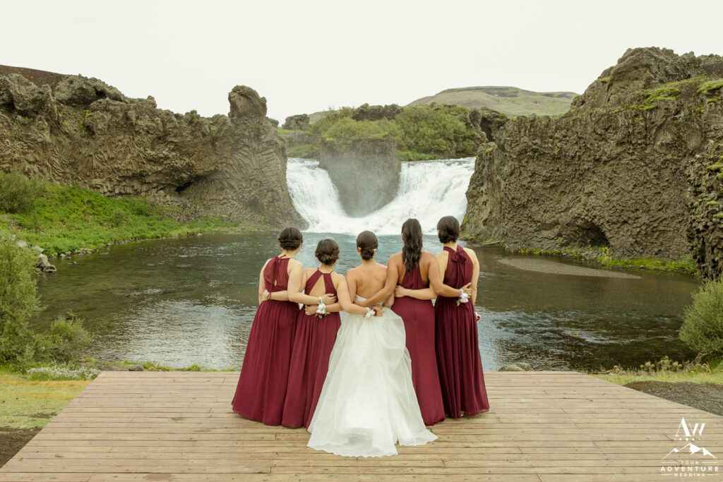 Iceland Bridal Party Wedding Photos Hjalparfoss Waterfall