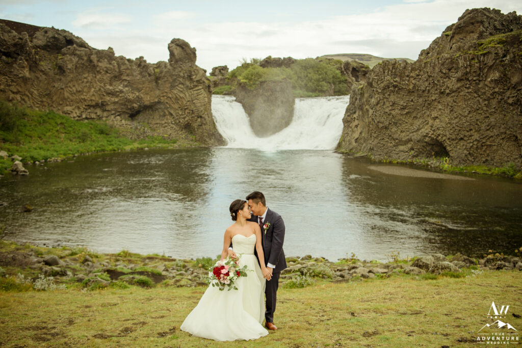 Hjálparfoss Waterfall Iceland Wedding Photos