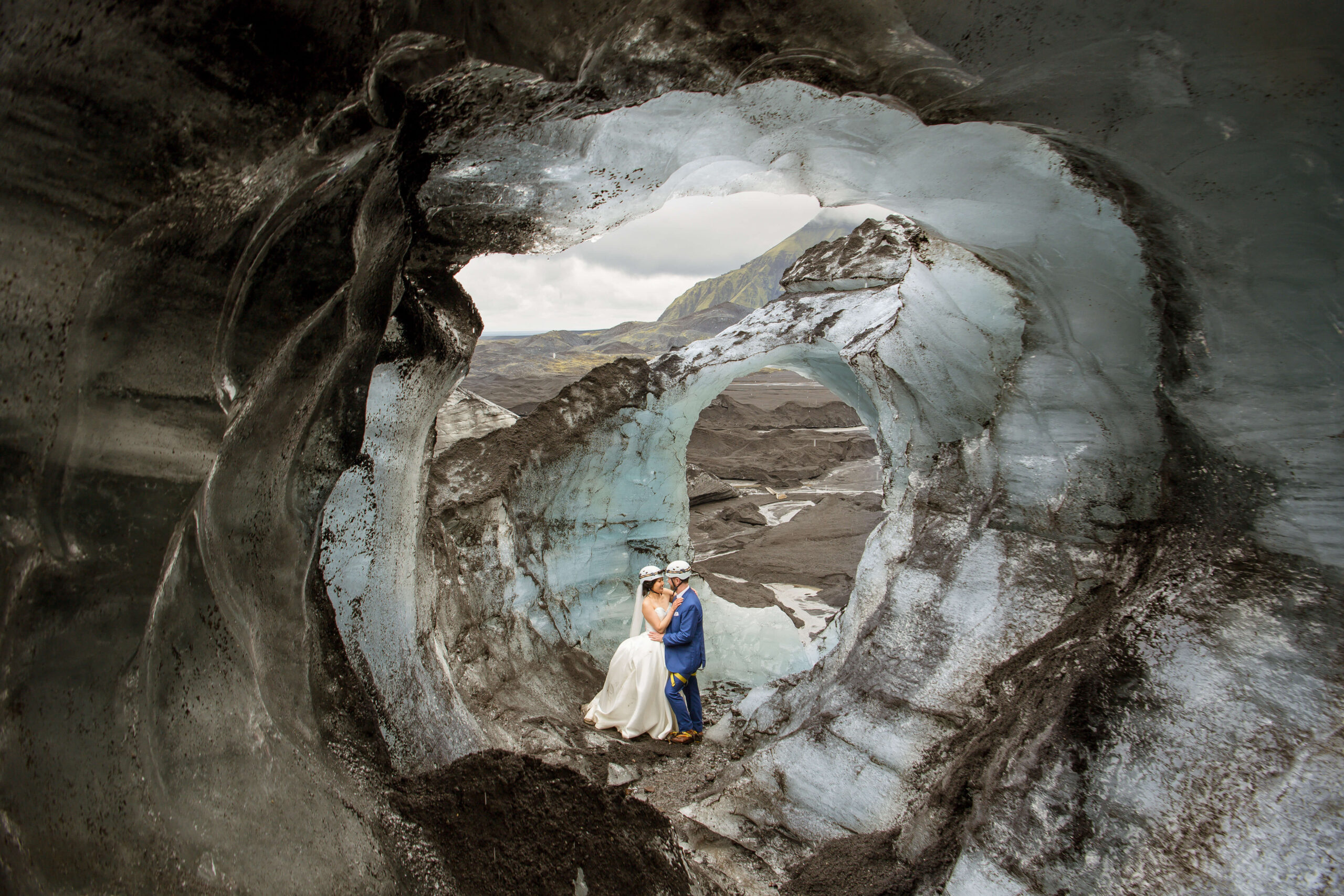 Iceland Wedding Couple inside Ice Cave