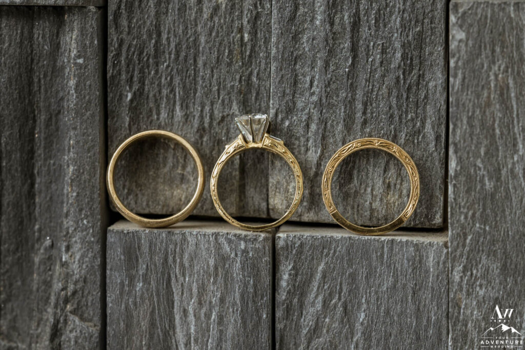 Iceland wedding rings on basalt wall