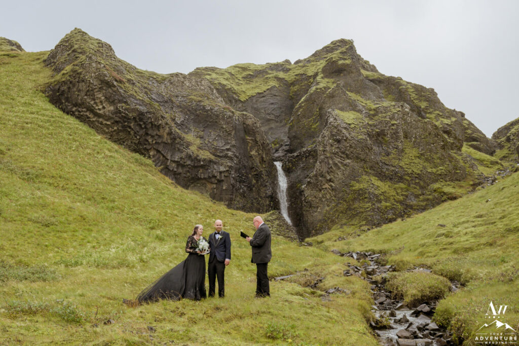 Basalt Waterfall Wedding Ceremony in Iceland
