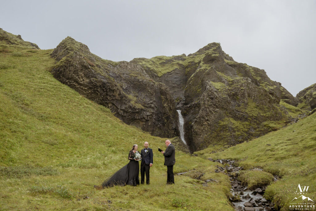 Basalt Waterfall Wedding Ceremony in Iceland