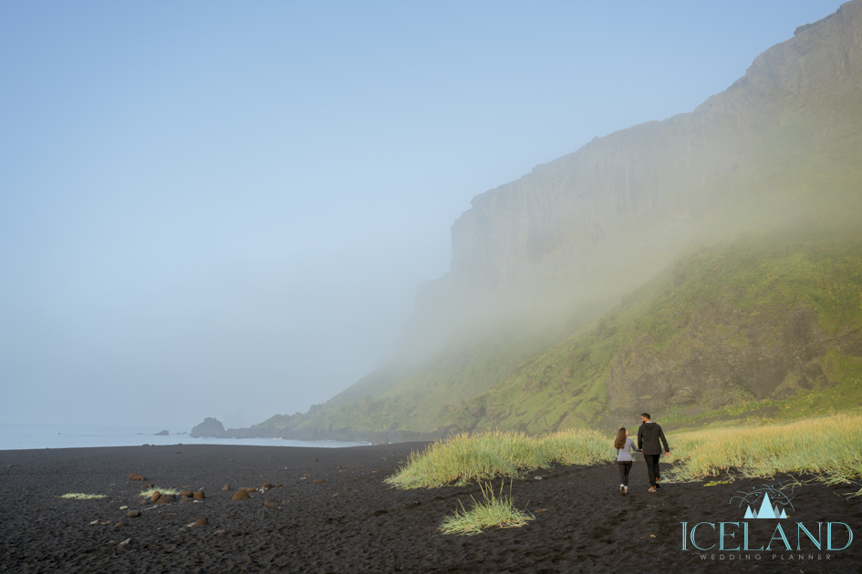 Foggy Summer proposal in Vik Iceland