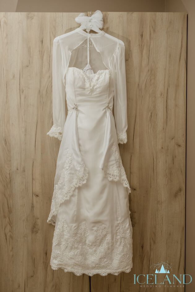 Iceland Elopement Dress Hanging at Vik Apartments