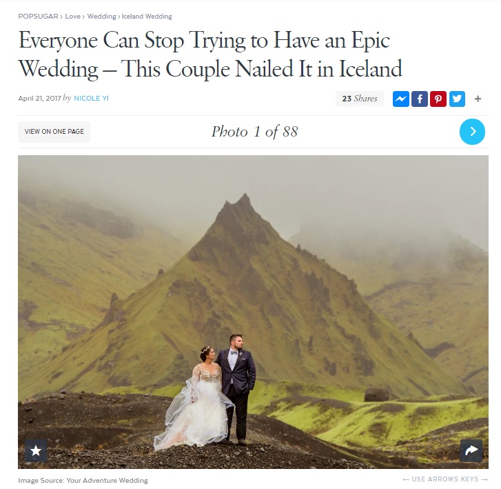 Iceland Wedding Photos Featured on Pop Sugar